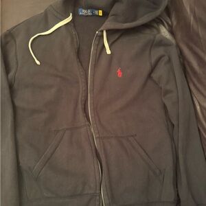 Authentic Ralph Lauren Black Hoodie with Cream Accents& red pony logo